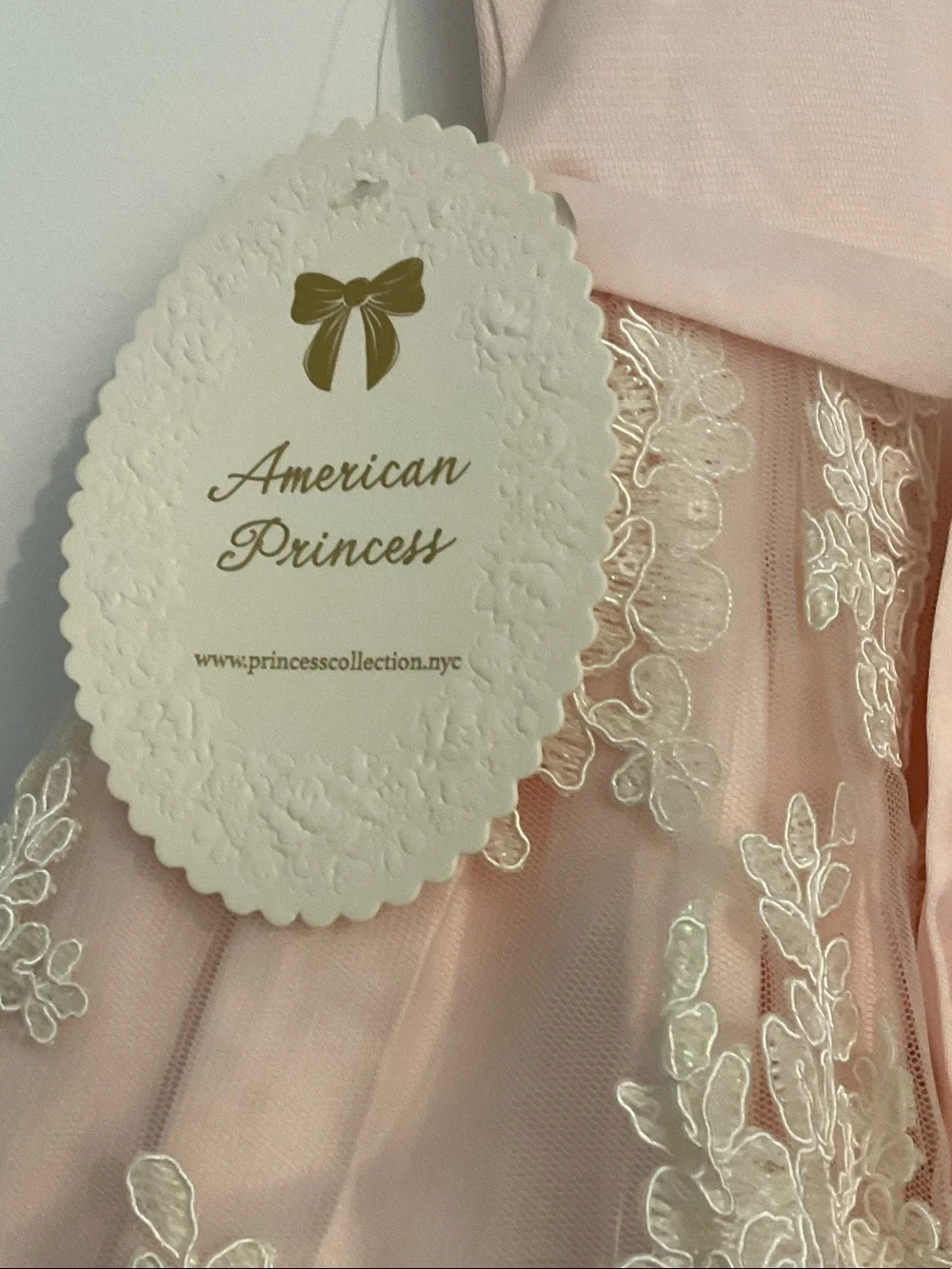 American Princess Soft Pink Lace & Pearl Waistband Formal Dress